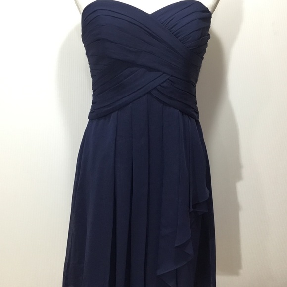 David's Bridal Dresses & Skirts - Navy Blue Strapless Crinkle Chiffon Dress Size 8